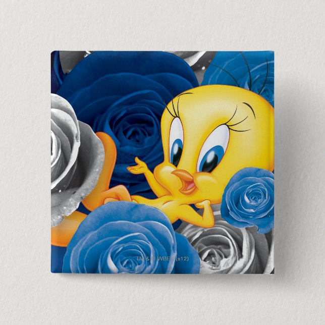 TWEETY™ With Roses Pinback Button (Front)