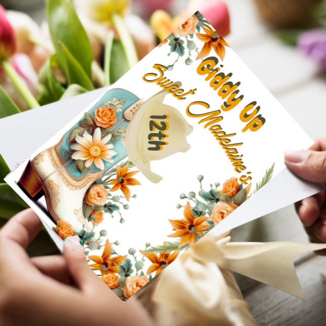 Twelfth 12th Cowgirl Floral Modern Birthday Invitation (Creator Uploaded)
