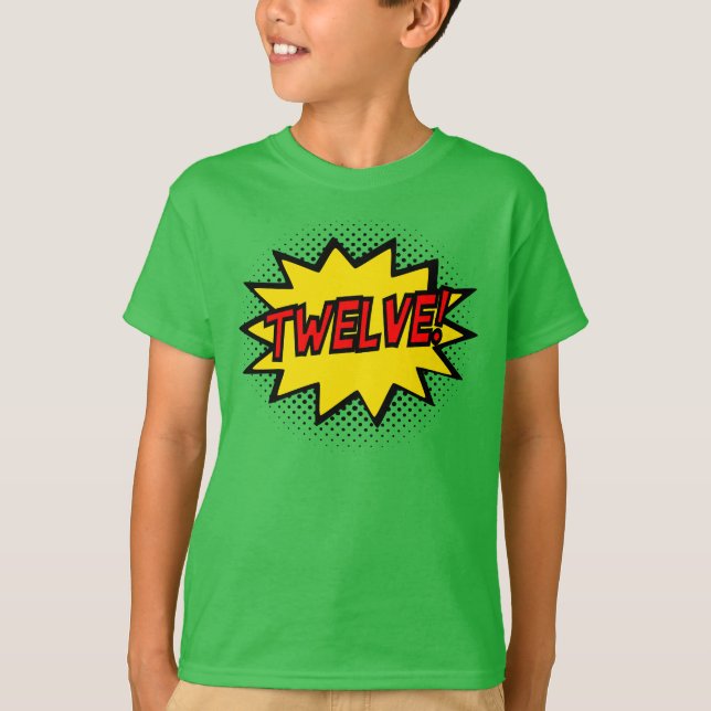 TWELVE! 12th Birthday Gift Superhero Logo T-Shirt (Front)