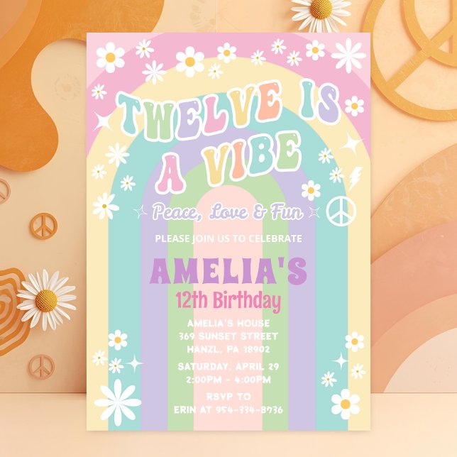 Twelve Birthday Invite | Groovy Retro Hippie (Creator Uploaded)