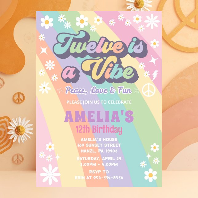 Twelve Birthday Invite | Groovy Retro Hippie (Creator Uploaded)