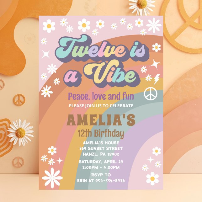 Twelve Birthday Invite | Groovy Retro Hippie (Creator Uploaded)