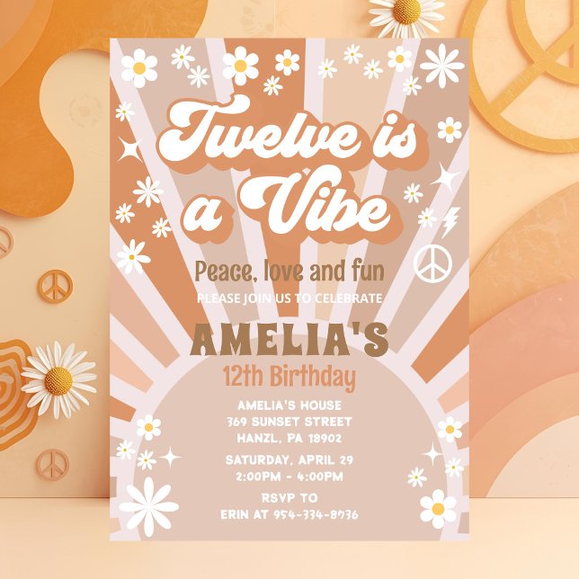 Twelve Birthday Invite | Groovy Retro Hippie (Creator Uploaded)
