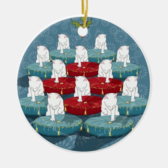 Twelve Cats Drumming... Ceramic Ornament (Front)