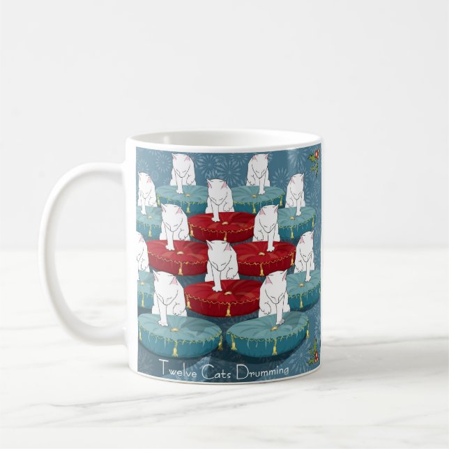 Twelve Cats Drumming... Holiday Coffee Mug (Left)