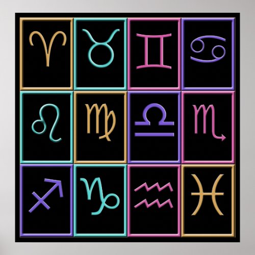 Twelve Colorful Zodiac Signs Print