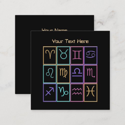 Twelve Colorful Zodiac Signs Square Business Card