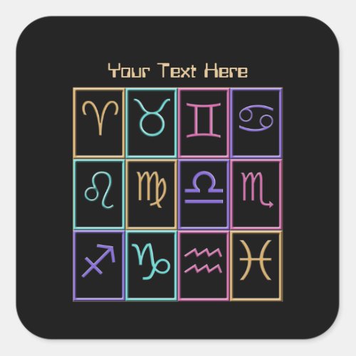 Twelve Colorful Zodiac Signs Square Sticker