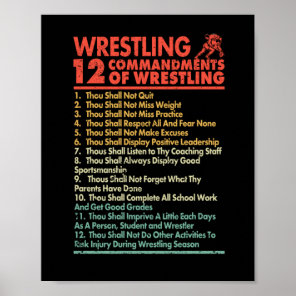 Twelve Commandments of Wrestling Funny Wrestle Fan Poster