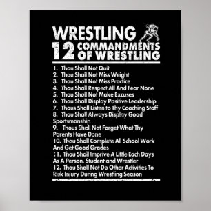 Twelve Commandments of Wrestling Funny Wrestle Fan Poster
