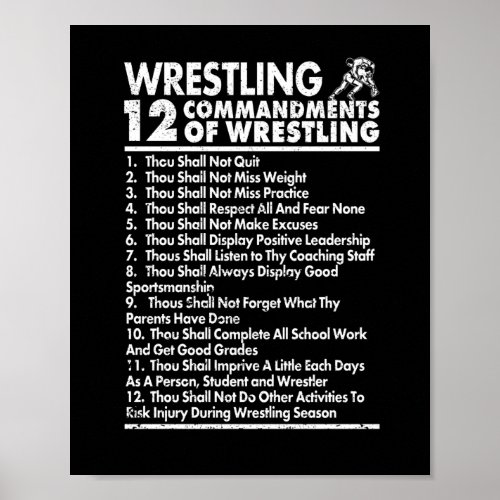 Twelve Commandments of Wrestling Funny Wrestle Fan Poster