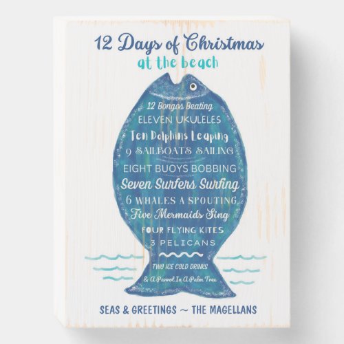 Twelve Days of Christmas Beach Typography Wooden Box Sign