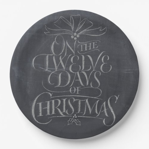Twelve Days of Christmas Chalkboard Calligraphy Paper Plates