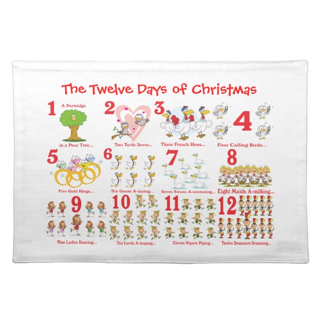 Twelve Days of Christmas Cloth Placemat (Front)
