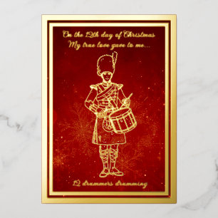 Twelve days of Christmas, Drummers Drumming  Foil Holiday Card