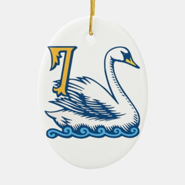 Twelve Days of Christmas - Seven Swans a-Swimming Ceramic Ornament (Front)