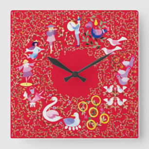 Twelve days of Christmas, style2 Square Wall Clock