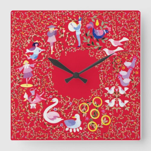 Twelve days of Christmas style2 Square Wall Clock