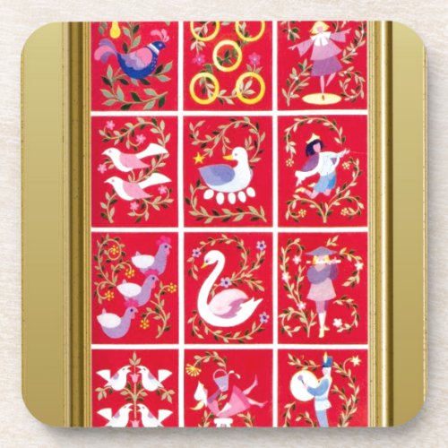 Twelve Days of Christmas the traditional carol Beverage Coaster