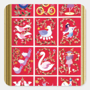 Twelve Days of Christmas, the traditional carol Square Sticker