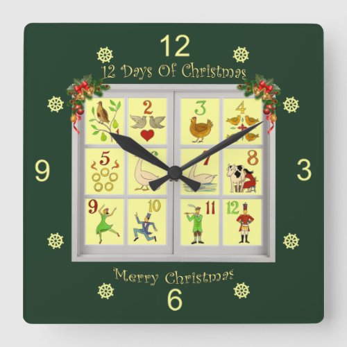 Twelve Days Of Christmas Window   Square Wall Clock