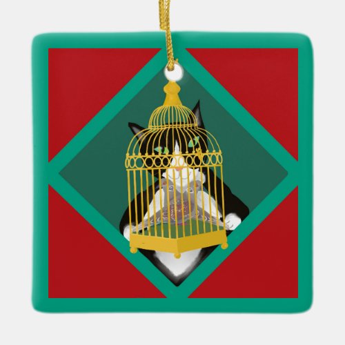 Twelve Days Of Christmas with Cat 2nd Day Ceramic Ornament