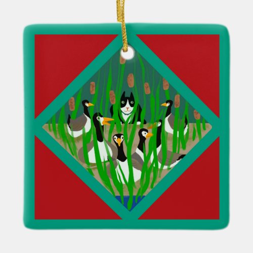 Twelve Days Of Christmas with Cat 6th Day Ceramic Ornament