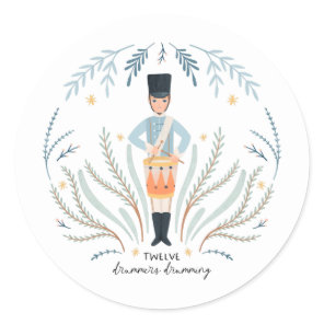 Twelve Drummers Drumming 12 Days of Christmas Folk Classic Round Sticker