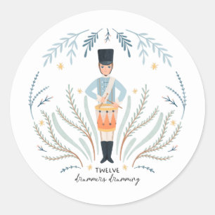 Twelve Drummers Drumming 12 Days of Christmas Folk Classic Round Sticker