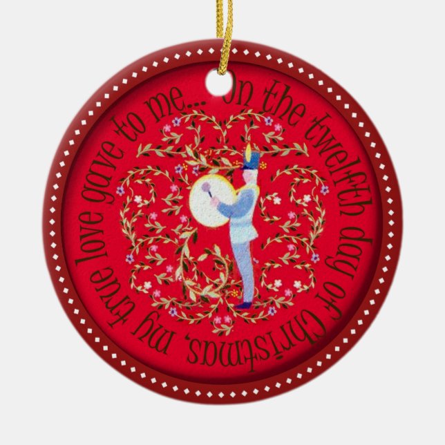 Twelve drummers drumming ceramic ornament (Front)