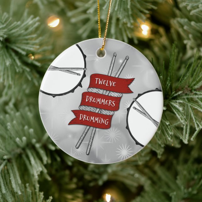 Twelve Drummers Drumming Christmas Drums Holiday Ceramic Ornament (Tree)