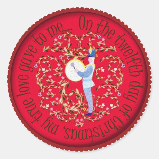 Twelve drummers drumming classic round sticker (Front)