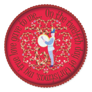 Twelve drummers drumming classic round sticker