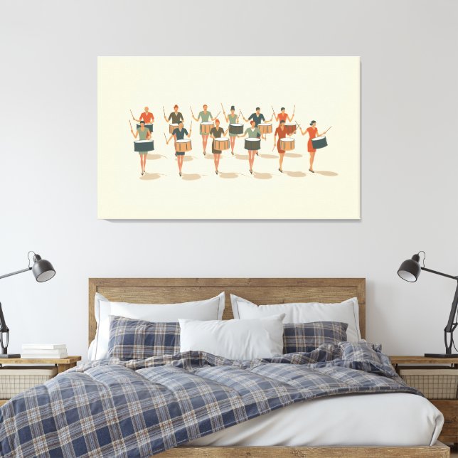 Twelve Drummers Drumming Mid-Mod Stencil-Style 1 Canvas Print (Insitu(Bedroom))