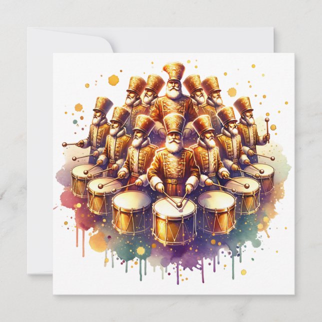 Twelve Drummers Drumming Twelve Days of Christmas Holiday Card (Front)