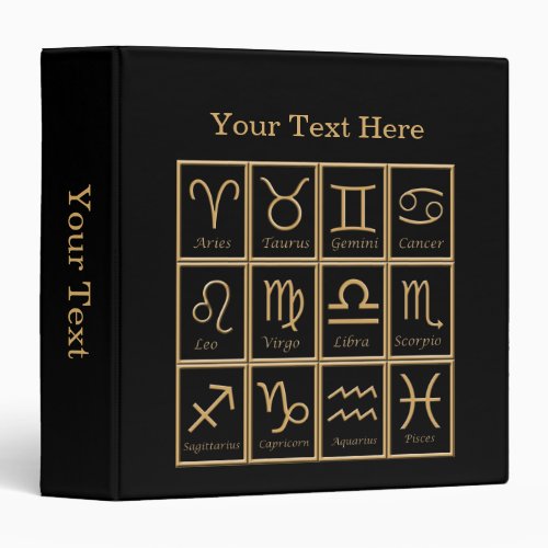 Twelve Gold Zodiac Signs Black Avery Binder