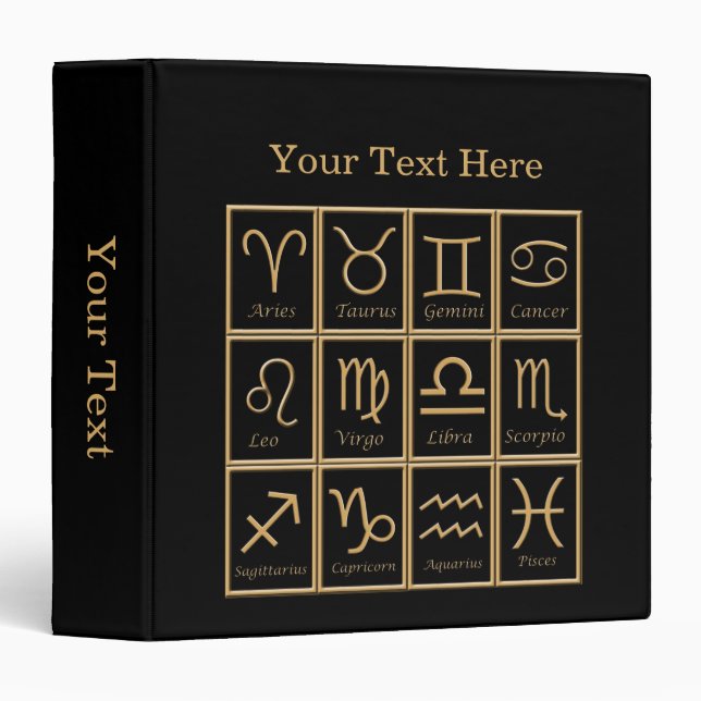 Twelve Gold Zodiac Signs Black Avery Binder (Front/Spine)