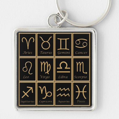 Twelve Gold Zodiac Signs Premium Keychain