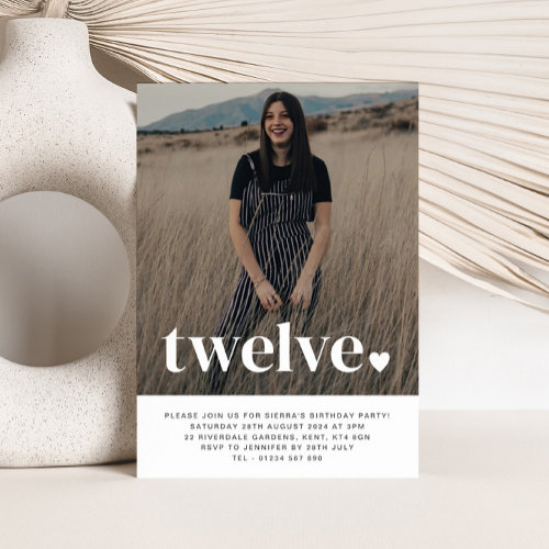 Twelve Heart Photo Birthday Invitation 