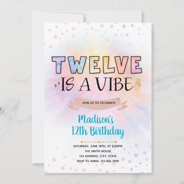 Twelve is a Vibe birthday invitation (Front)