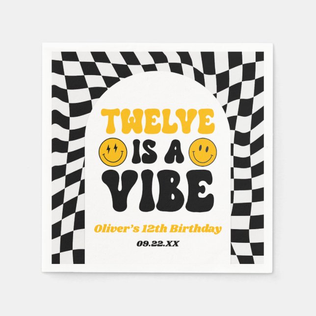 Twelve Is A Vibe Retro 12th Birthday Party Napkins (Front)