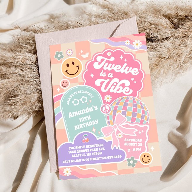 Twelve Is A Vibe Retro Daisy Birthday Invitation (Creator Uploaded)