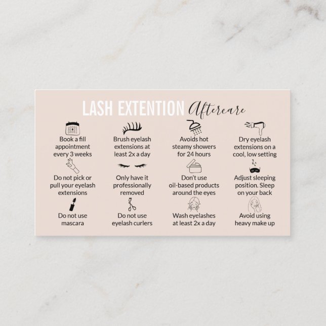 Twelve lash aftercare instructions business card (Back)