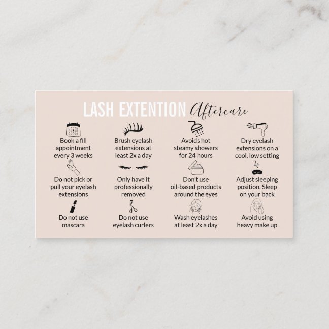 Twelve lash aftercare instructions business card