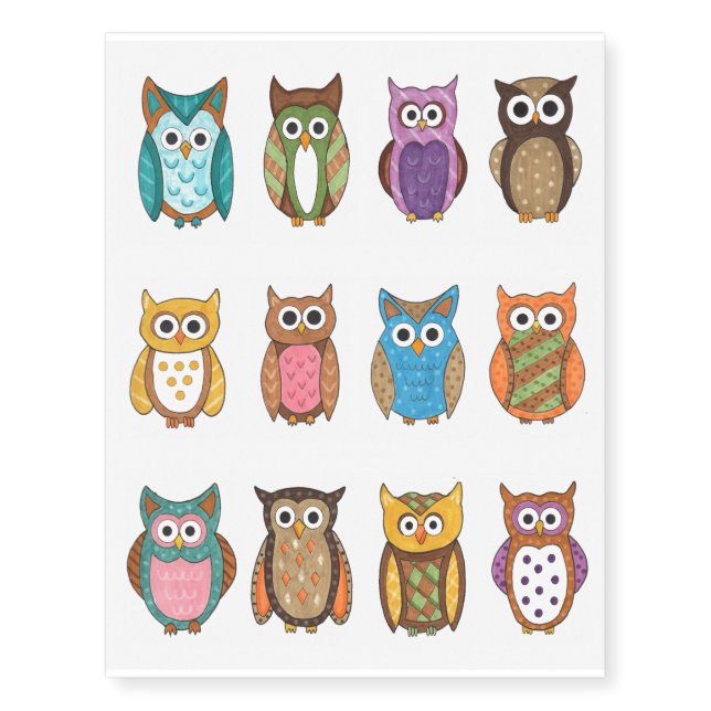 Twelve Little Owls Temporary Tattoo (Front)