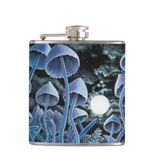 Twelve magic mushrooms at full moon flask