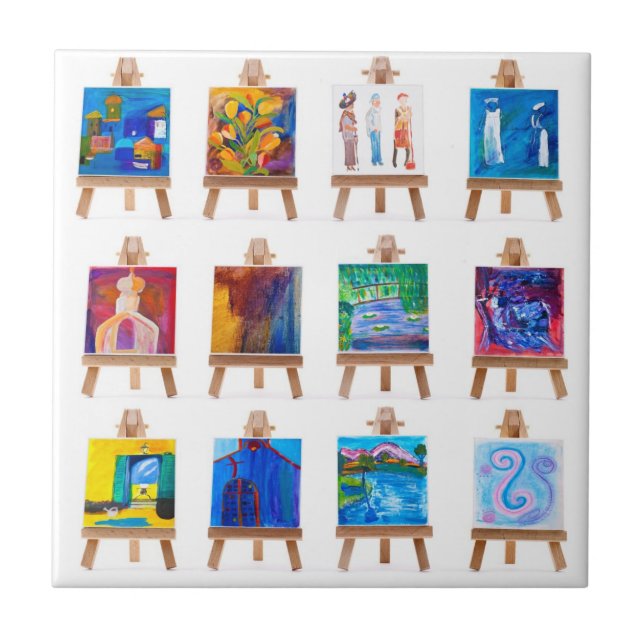 Twelve mini paintings on easels tile (Front)