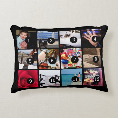Twelve of Your Photos Make Your Own Easily Black Accent Pillow