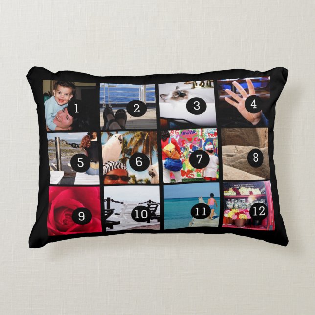 Twelve of Your Photos Make Your Own Easily Black Accent Pillow (Front)