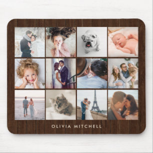 Twelve Photo Collage Rustic Wood Look Mouse Pad